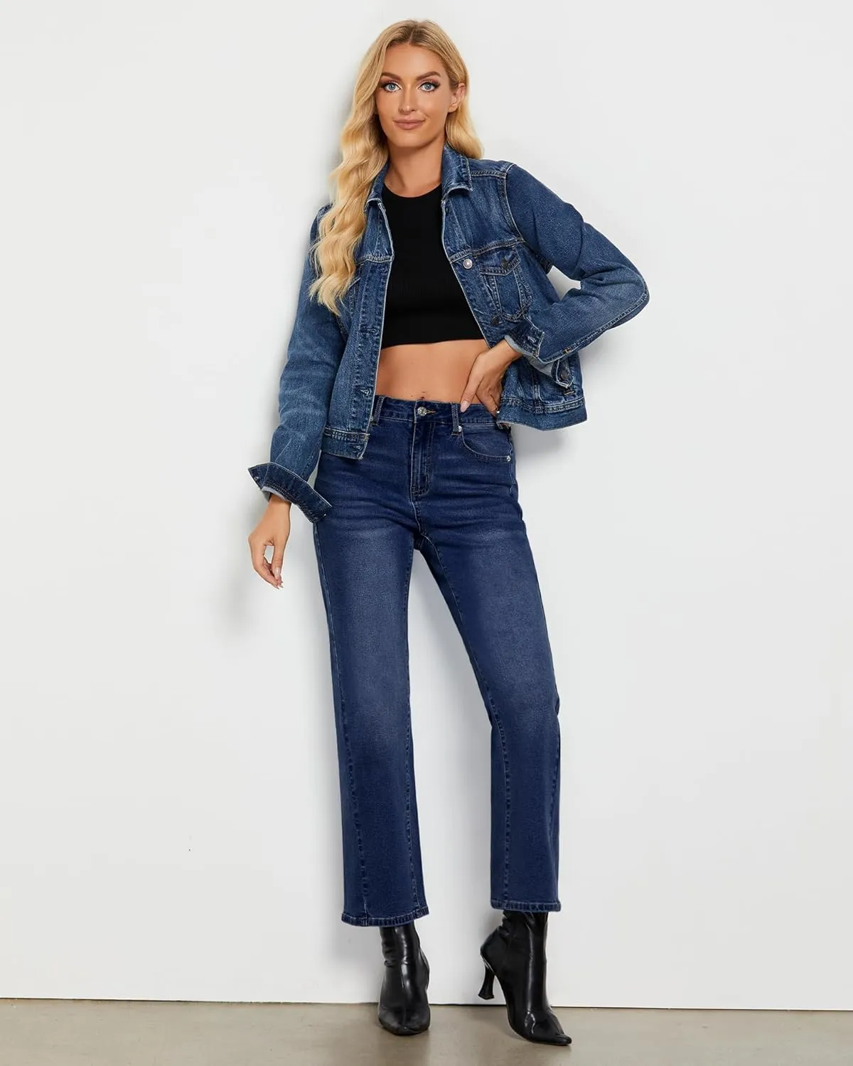 GRAPENT Straight Leg Jeans for Women High Waisted Trendy Ankle Length Forward Seams Stretchy Denim Pants Baggy Jeans