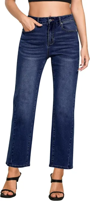 GRAPENT Straight Leg Jeans for Women High Waisted Trendy Ankle Length Forward Seams Stretchy Denim Pants Baggy Jeans
