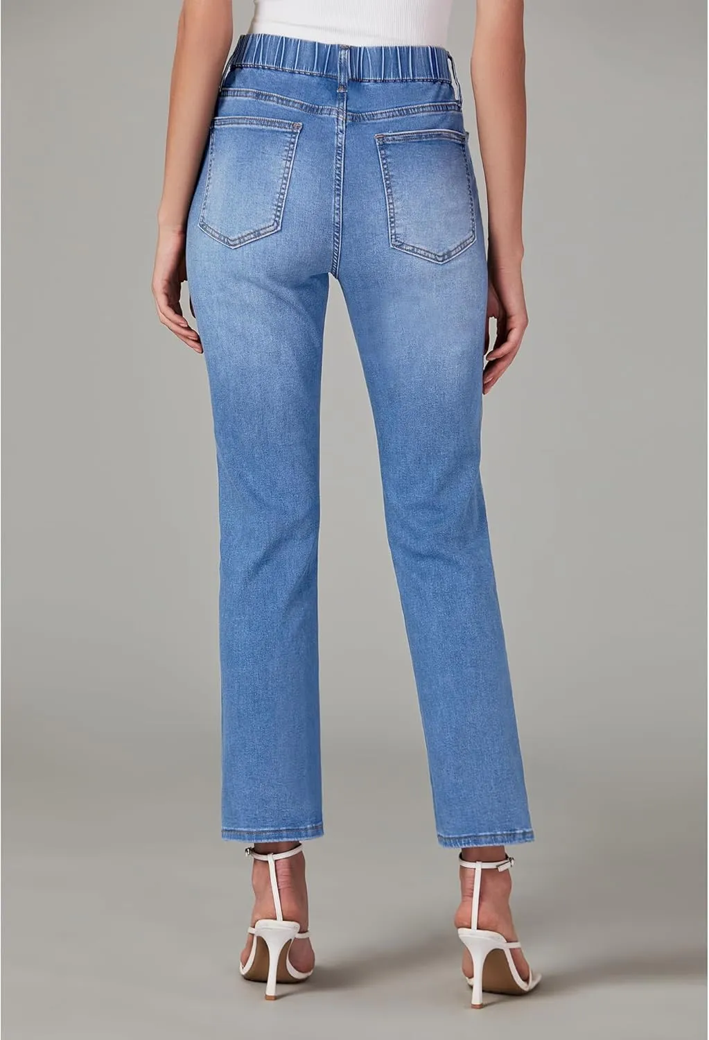 GRAPENT Straight Leg Jeans for Women Trendy Pull On High Waisted Cropped Elastic Waist Stretchy Denim Pants Ankle Jeans