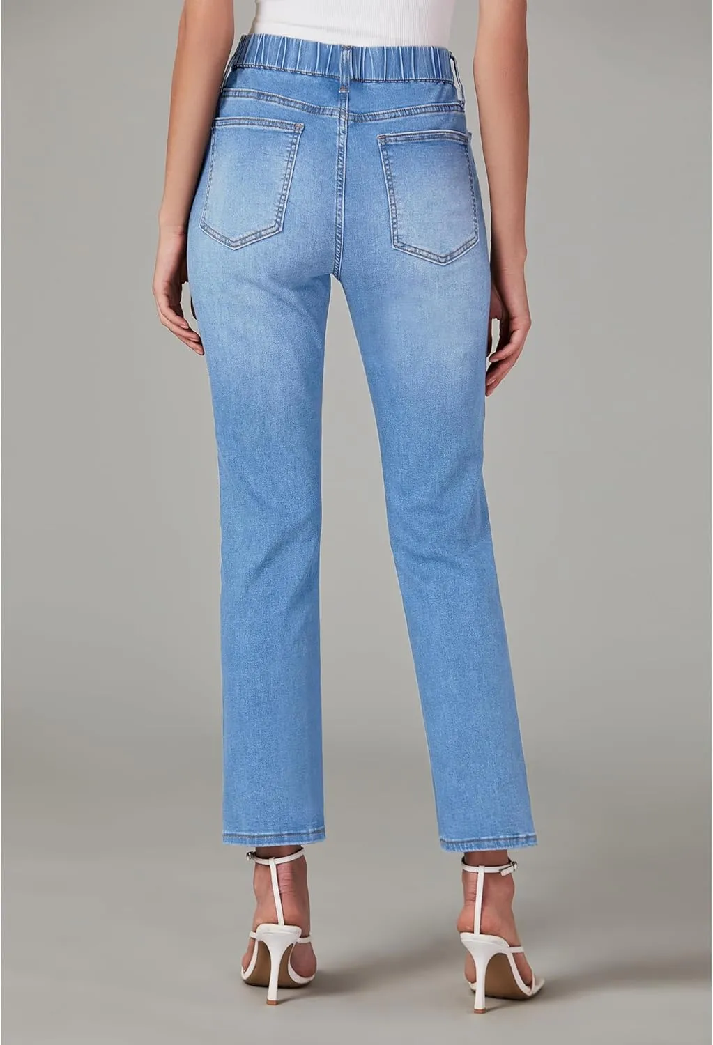 GRAPENT Straight Leg Jeans for Women Trendy Pull On High Waisted Cropped Elastic Waist Stretchy Denim Pants Ankle Jeans