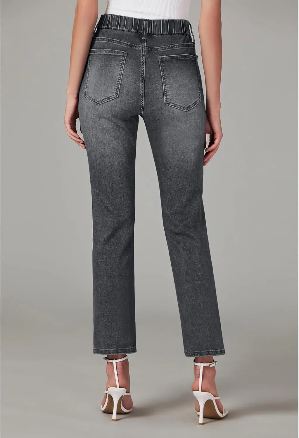 GRAPENT Straight Leg Jeans for Women Trendy Pull On High Waisted Cropped Elastic Waist Stretchy Denim Pants Ankle Jeans