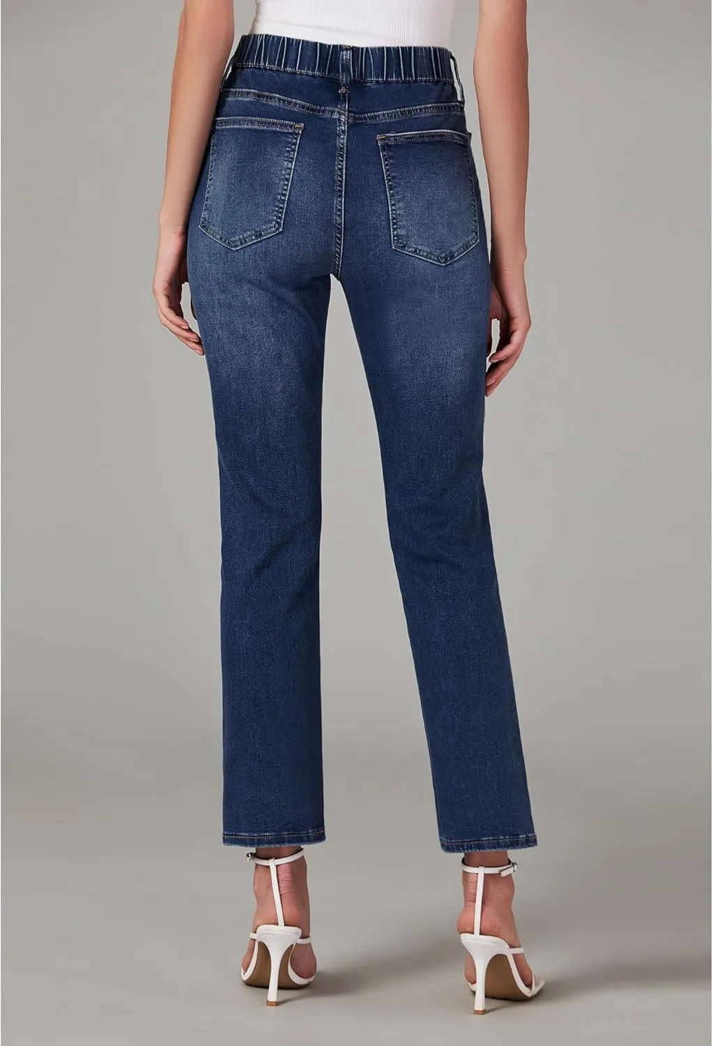 GRAPENT Straight Leg Jeans for Women Trendy Pull On High Waisted Cropped Elastic Waist Stretchy Denim Pants Ankle Jeans