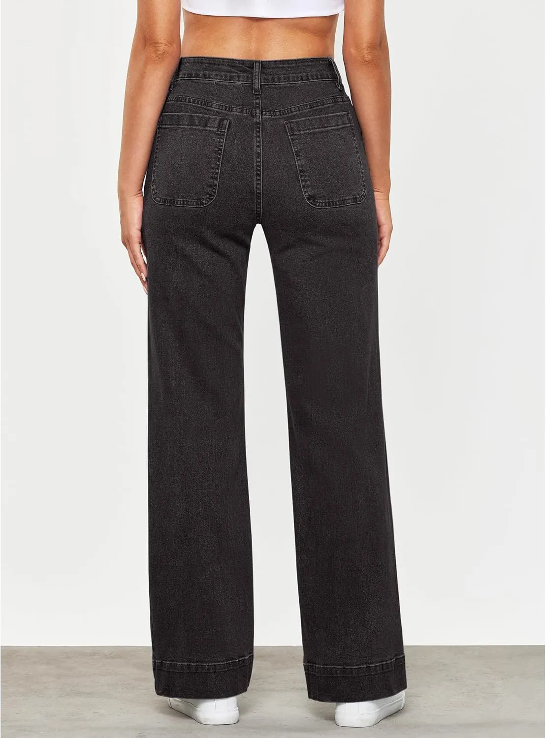 GRAPENT Wide Leg Jeans for Women High Waisted Flare Trendy Stretchy Denim Pants Duo Pockets Trouser Jeans