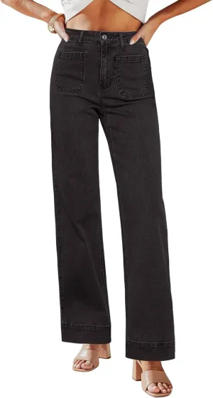 GRAPENT Wide Leg Jeans for Women High Waisted Flare Trendy Stretchy Denim Pants Duo Pockets Trouser Jeans