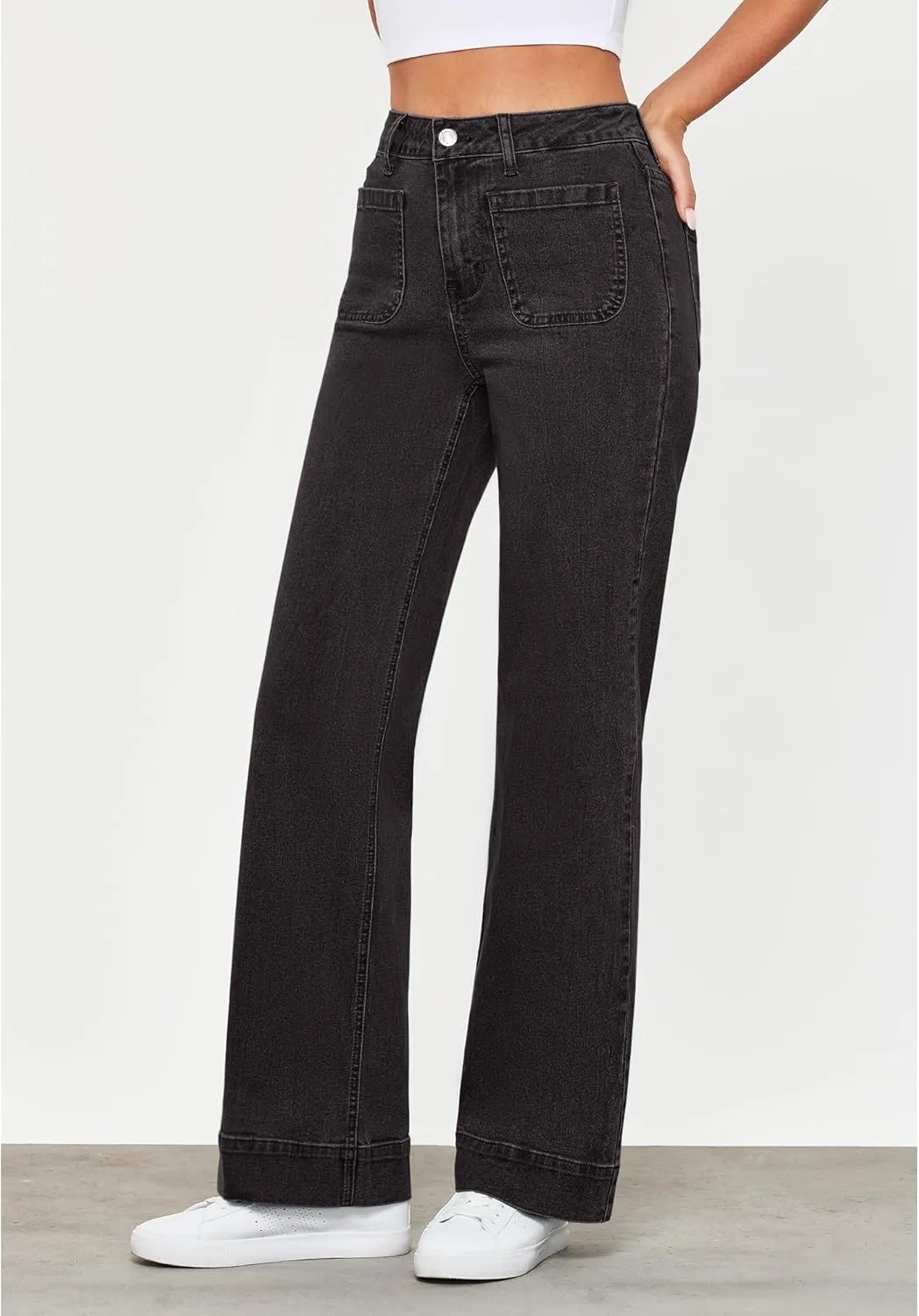 GRAPENT Wide Leg Jeans for Women High Waisted Flare Trendy Stretchy Denim Pants Duo Pockets Trouser Jeans