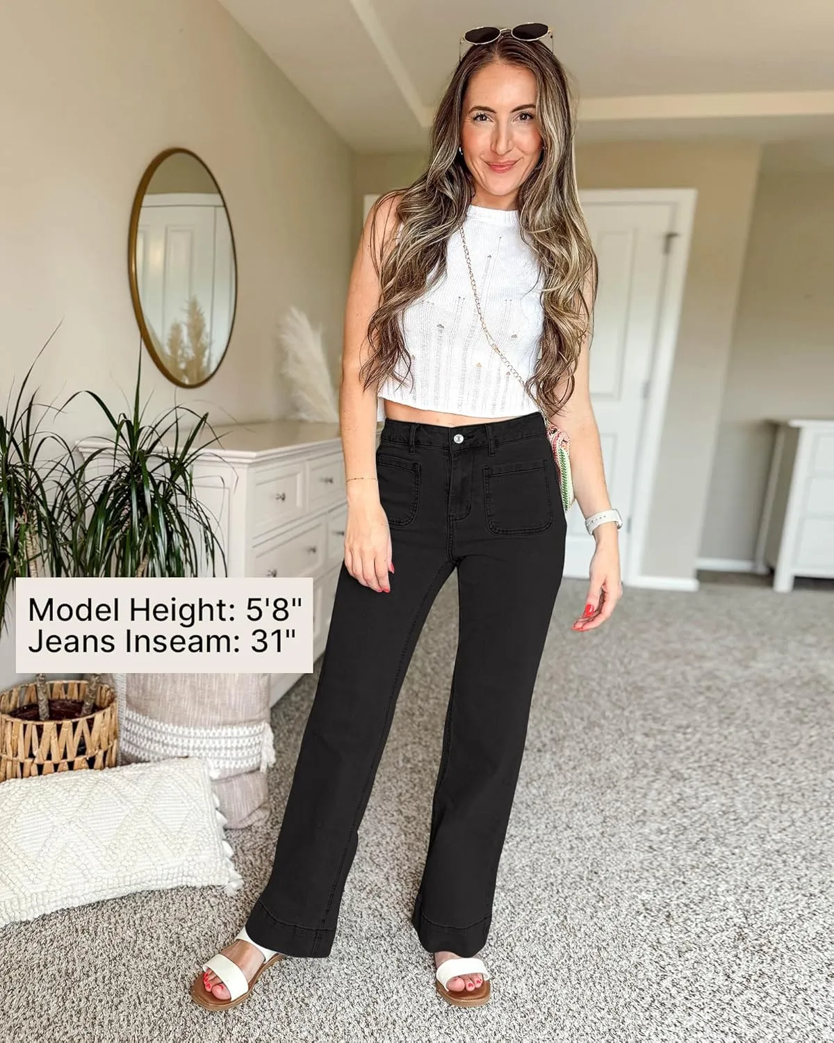 GRAPENT Wide Leg Jeans for Women High Waisted Flare Trendy Stretchy Denim Pants Duo Pockets Trouser Jeans