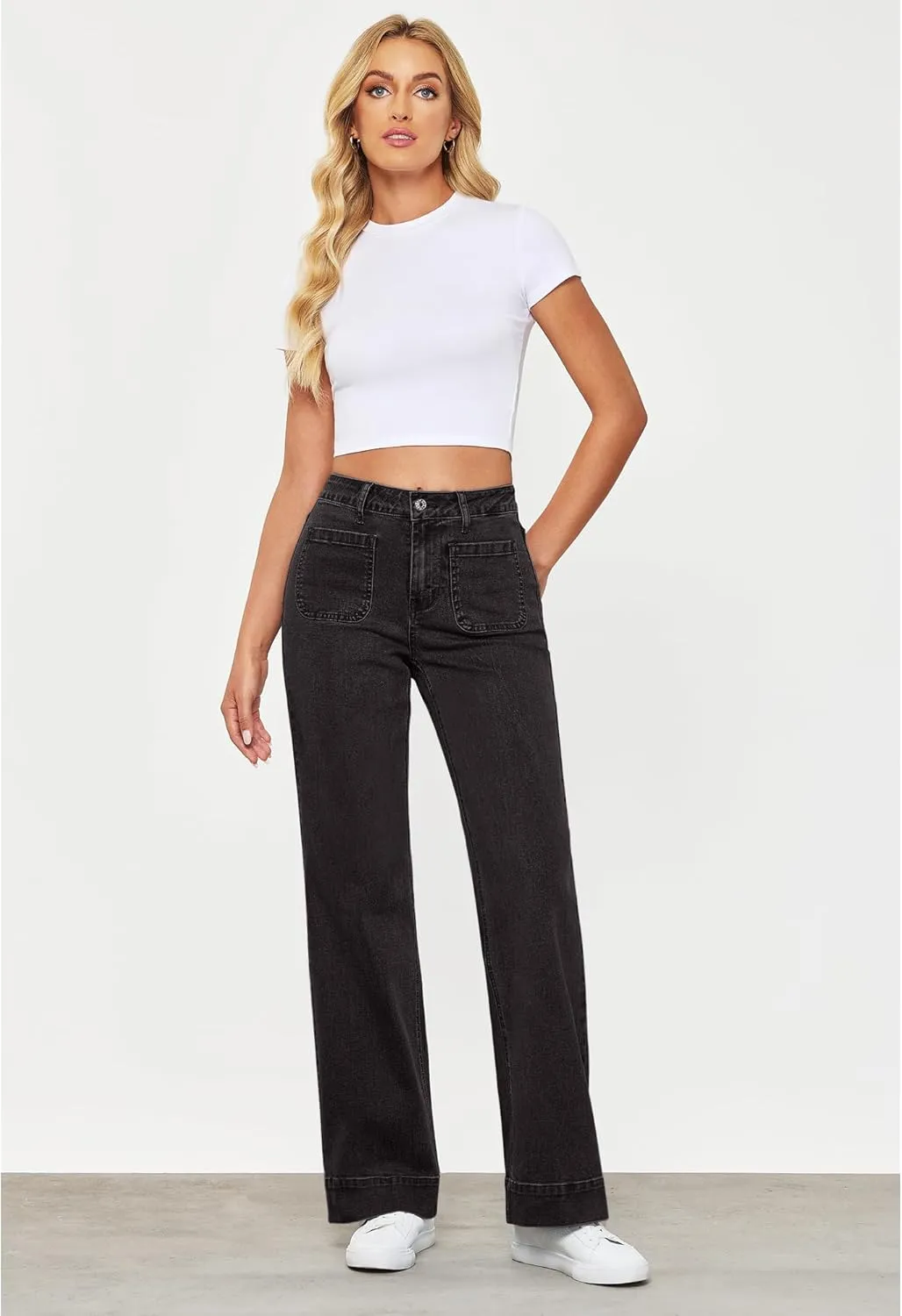GRAPENT Wide Leg Jeans for Women High Waisted Flare Trendy Stretchy Denim Pants Duo Pockets Trouser Jeans