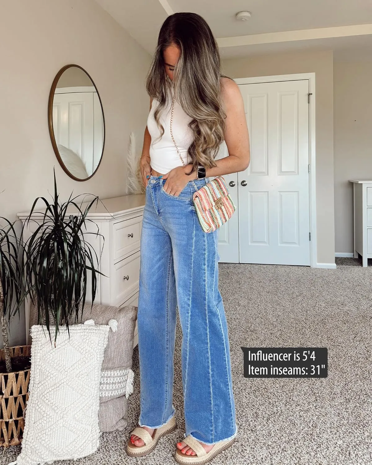 GRAPENT Wide Leg Jeans for Women High Waisted Trendy Strechy Denim Pants Side Seam Frayed Hem Baggy Work Trouser Jeans