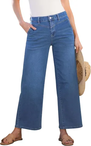 GRAPENT Wide Leg Jeans for Women Trendy Cropped High Waisted Front Yoke Casual Stretchy Denim Trousers Ankle Pants Jeans