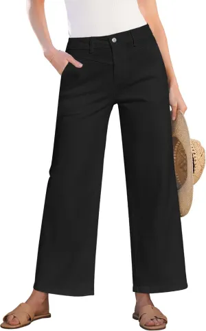 GRAPENT Wide Leg Jeans for Women Trendy Cropped High Waisted Front Yoke Casual Stretchy Denim Trousers Ankle Pants Jeans