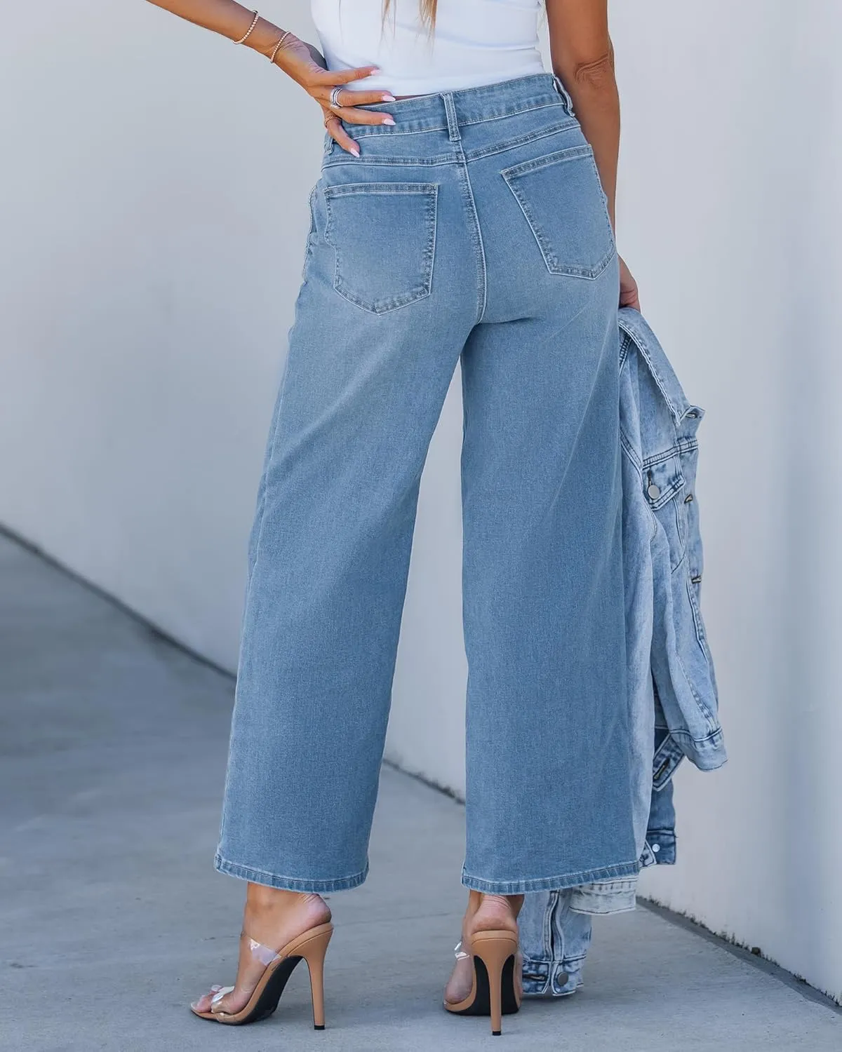 GRAPENT Wide Leg Jeans for Women Trendy Cropped High Waisted Front Yoke Casual Stretchy Denim Trousers Ankle Pants Jeans