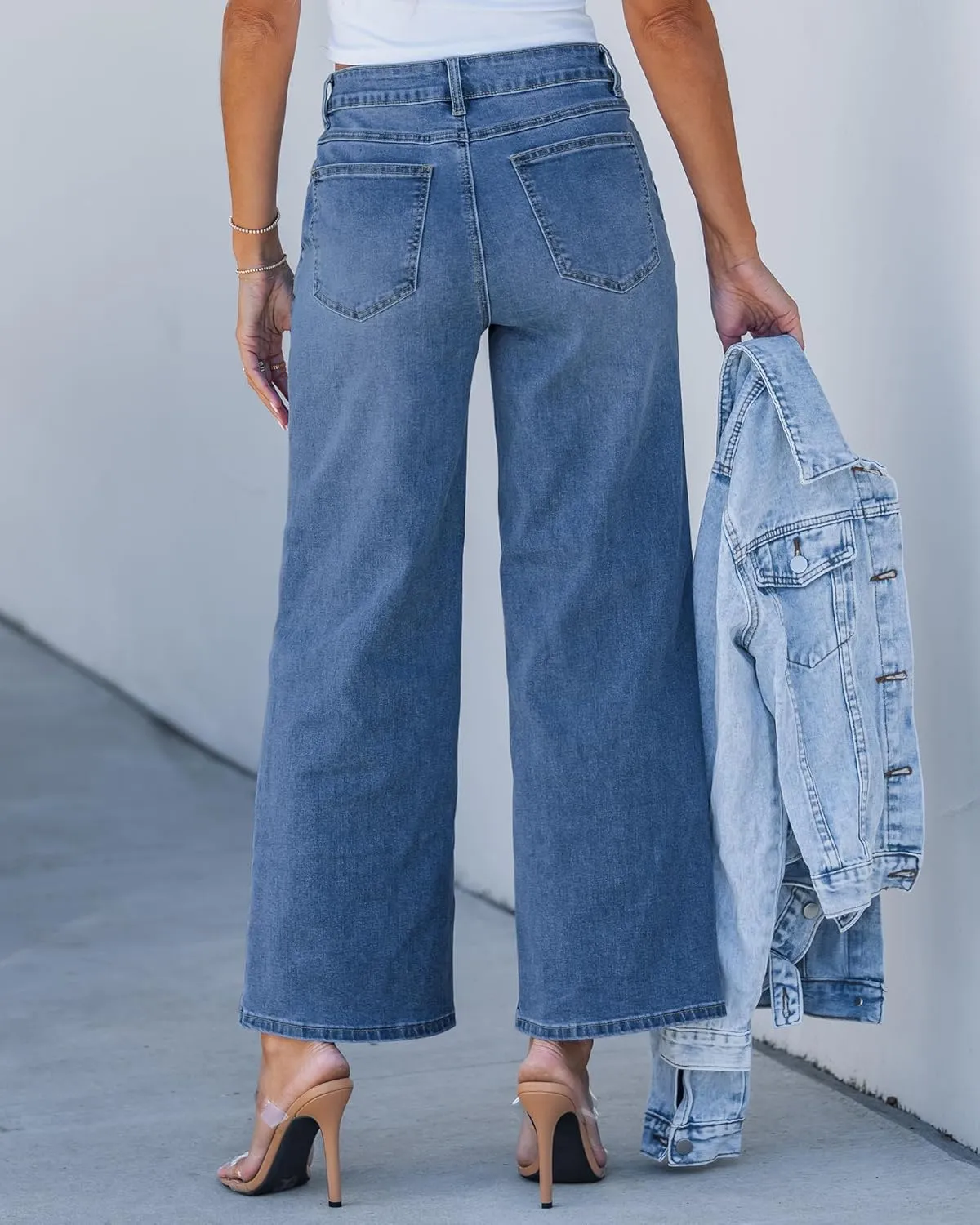 GRAPENT Wide Leg Jeans for Women Trendy Cropped High Waisted Front Yoke Casual Stretchy Denim Trousers Ankle Pants Jeans