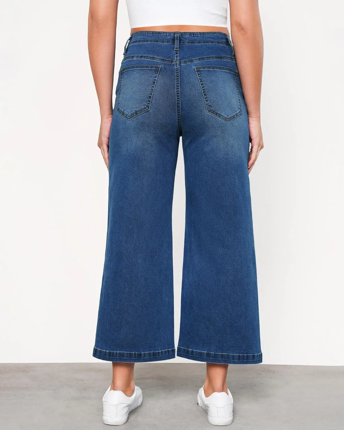GRAPENT Wide Leg Jeans Woman Trendy Cropped High Waisted Front Seam Casual Stretchy Denim Trouser Jeans with Pockets