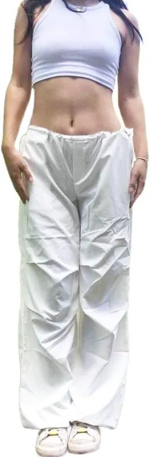 Grunge Cargo Pants for Women Baggy Low Rise Drawstring Cargo Trousers with Pocket Vintage Gothic Streetwear