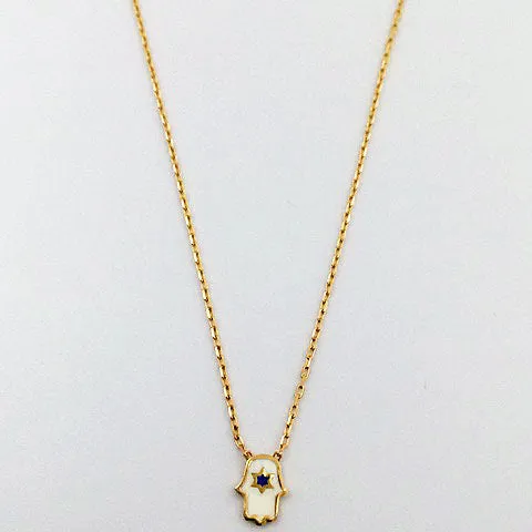 Hamsa Hand Enamel Fine Chain Necklace