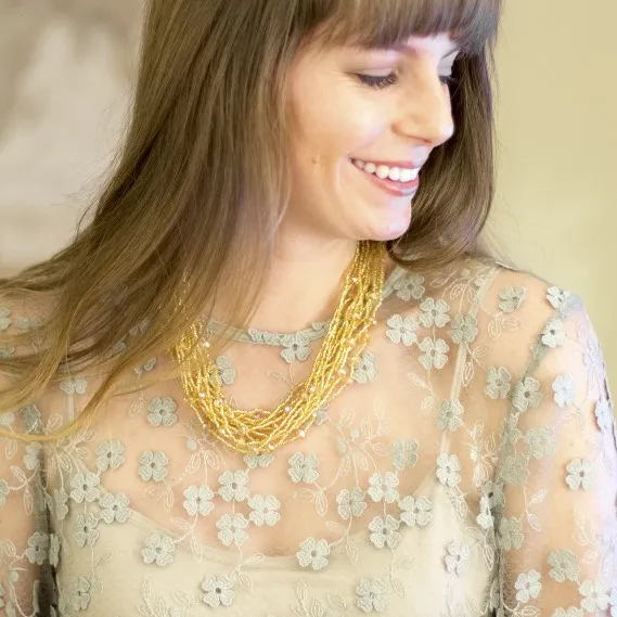 Hand Beaded Necklace - Shimmering Gold
