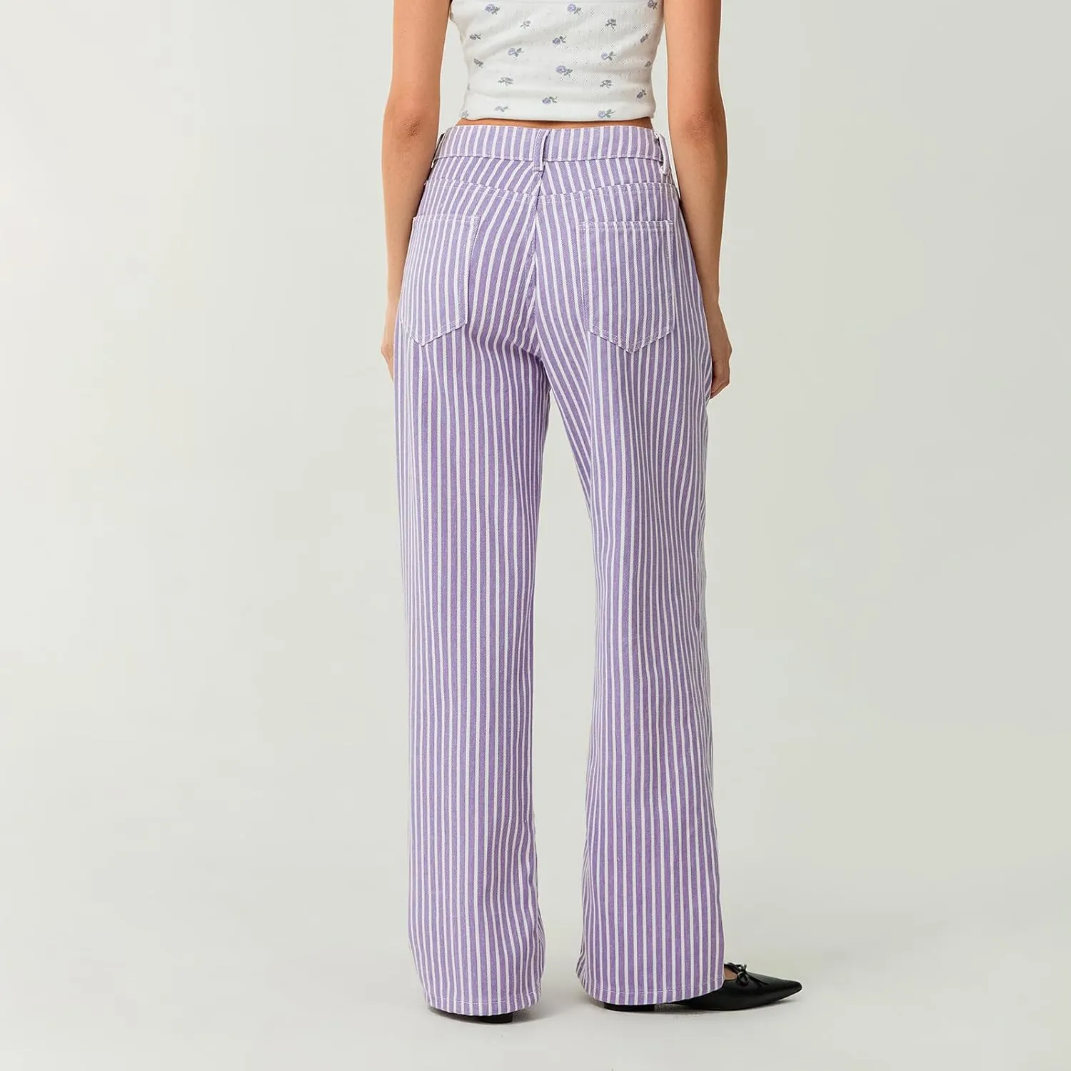 Hassembly Women Y2K Striped Jeans High Waist Button Wide Leg Casual Denim Pants Bootcut Flare Boyfriend Trousers with Pockets