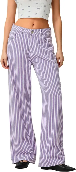Hassembly Women Y2K Striped Jeans High Waist Button Wide Leg Casual Denim Pants Bootcut Flare Boyfriend Trousers with Pockets