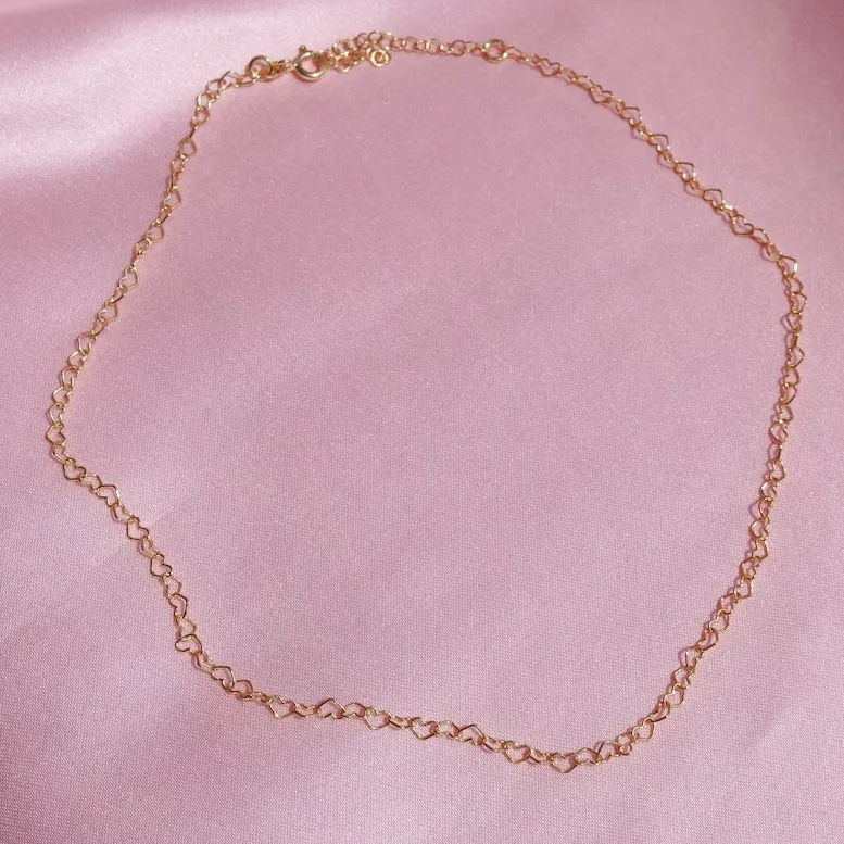 Heart to Heart Chain Necklace, Gold or Silver Plated, 925 Sterling Silver, Basic Heart Necklace