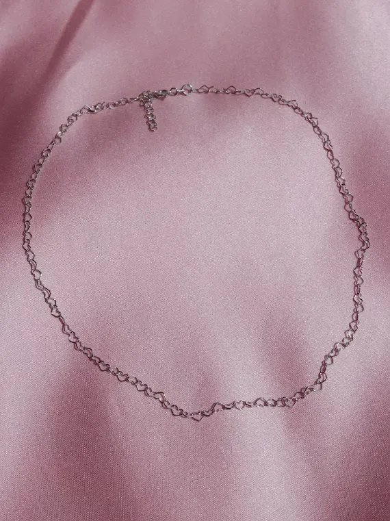 Heart to Heart Chain Necklace, Gold or Silver Plated, 925 Sterling Silver, Basic Heart Necklace