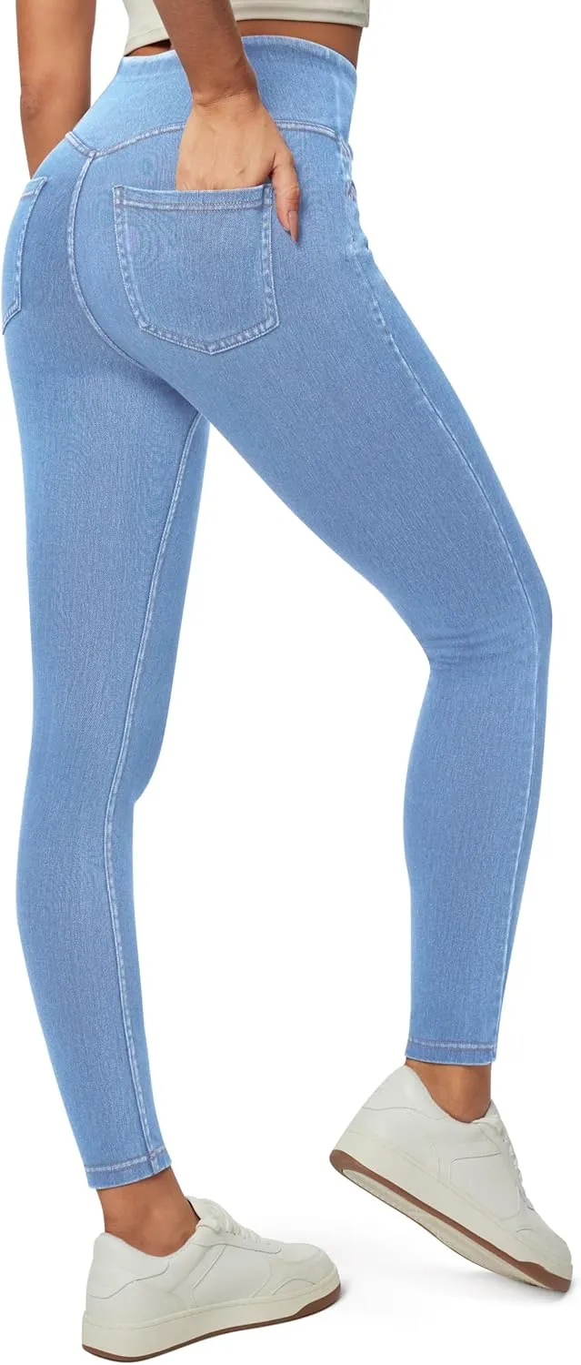 Heathyoga Jeggings for Women Tummy Control Skinny Stretchy Jeans for Women High Waist Pull on Jeans Leggings with Pockets