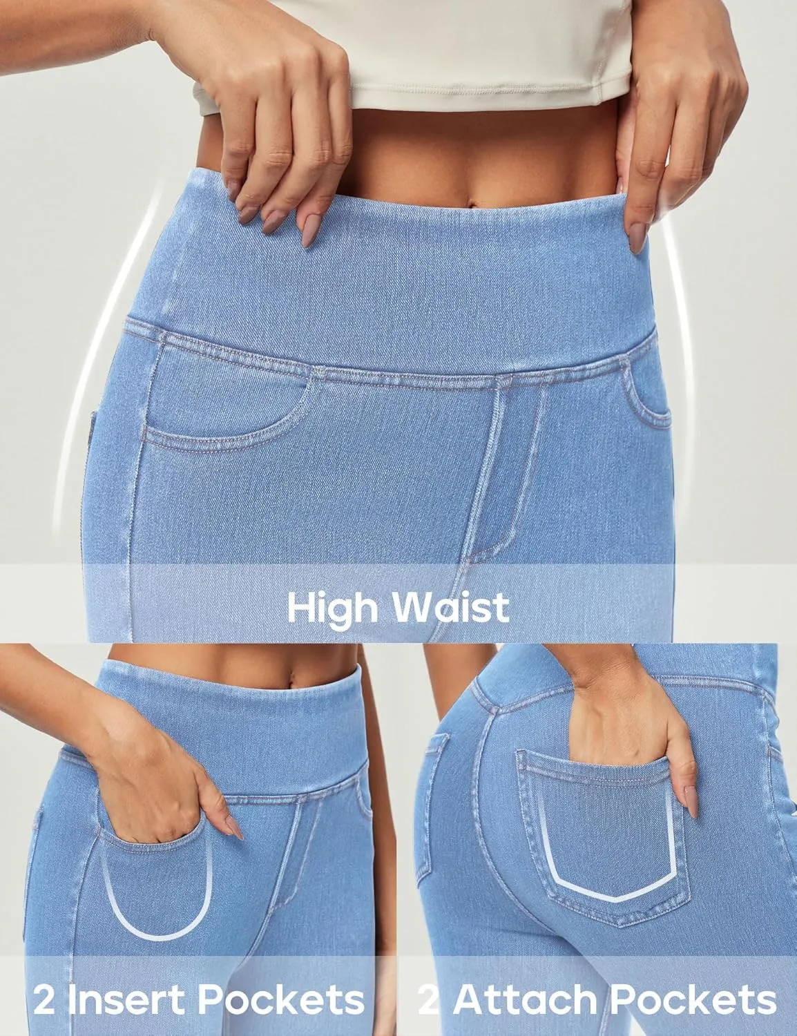Heathyoga Jeggings for Women Tummy Control Skinny Stretchy Jeans for Women High Waist Pull on Jeans Leggings with Pockets