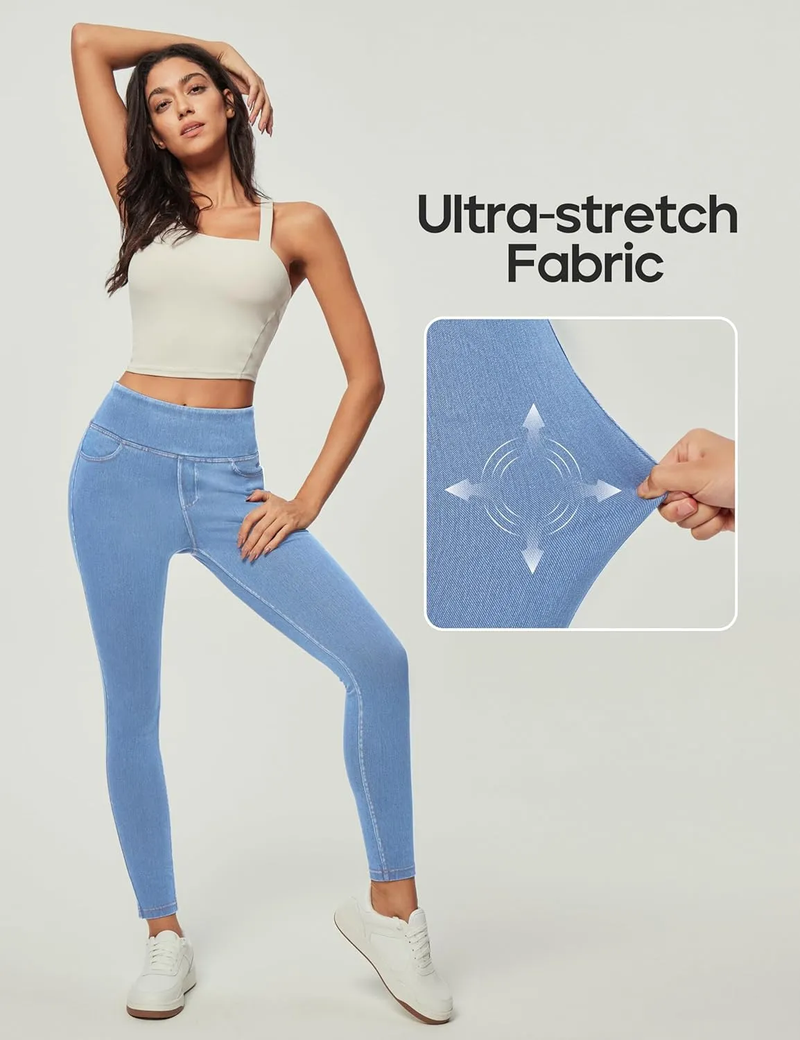 Heathyoga Jeggings for Women Tummy Control Skinny Stretchy Jeans for Women High Waist Pull on Jeans Leggings with Pockets