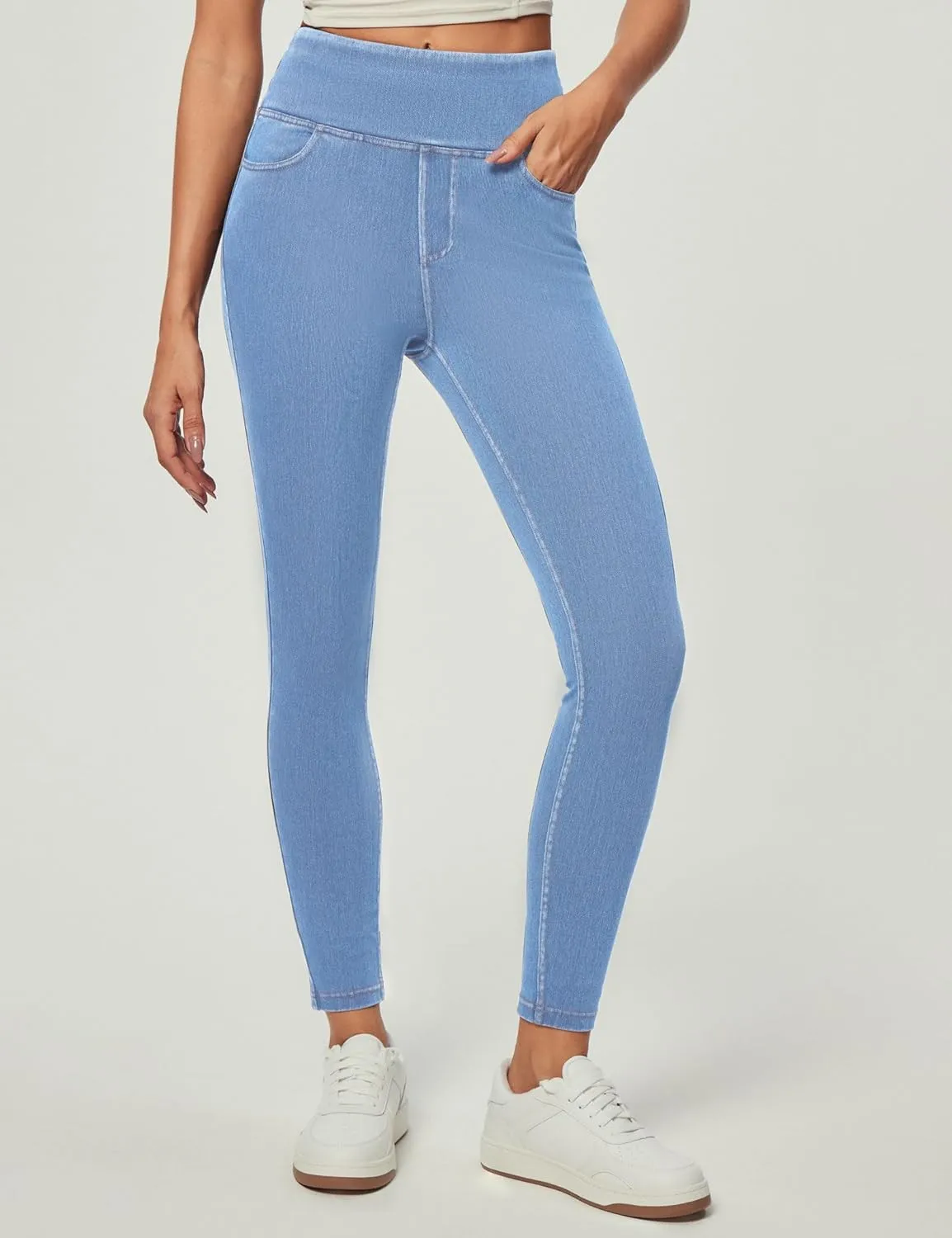 Heathyoga Jeggings for Women Tummy Control Skinny Stretchy Jeans for Women High Waist Pull on Jeans Leggings with Pockets