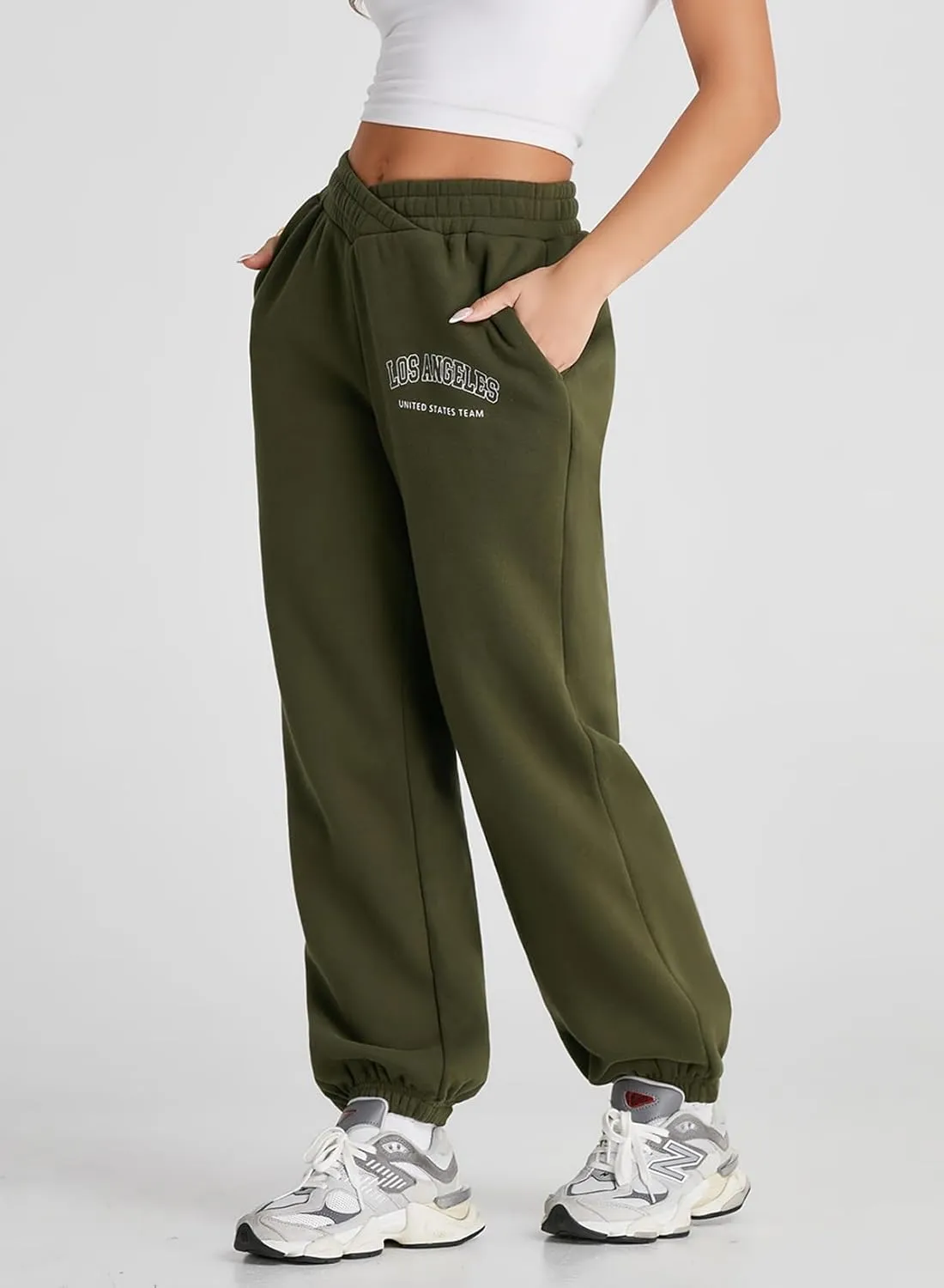 Herseas Women's V Crossover Waist Sweatpants Baggy Y2K Jogger Pants Wide Leg Fleeced Lounge Pants