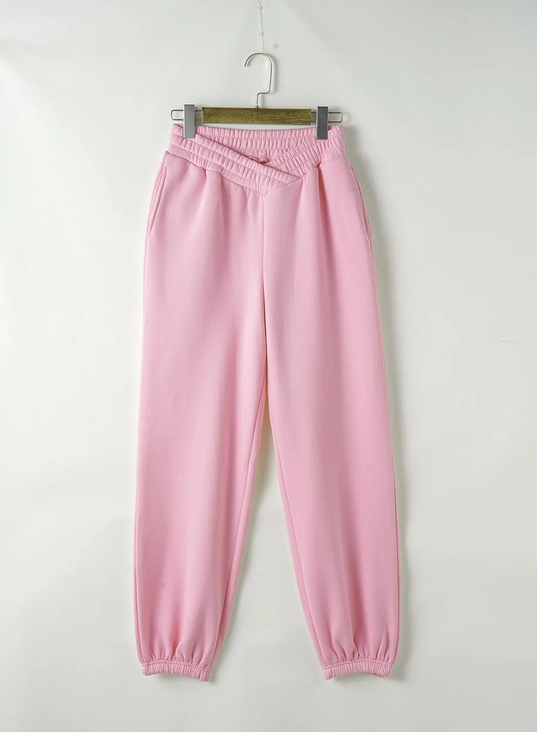 Herseas Women's V Crossover Waist Sweatpants Baggy Y2K Jogger Pants Wide Leg Fleeced Lounge Pants