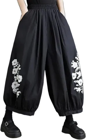 high Waist Oversized Vintage Floral Casual Loose Summer Pants for Women Wide Leg Trousers Streetwear