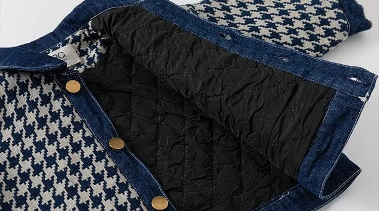 Houndstooth Quilted Casual Denim Jacket