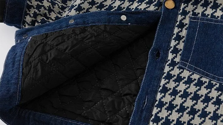 Houndstooth Quilted Casual Denim Jacket