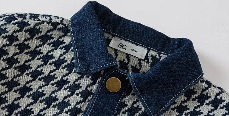 Houndstooth Quilted Casual Denim Jacket