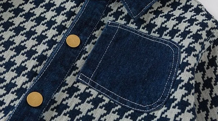 Houndstooth Quilted Casual Denim Jacket