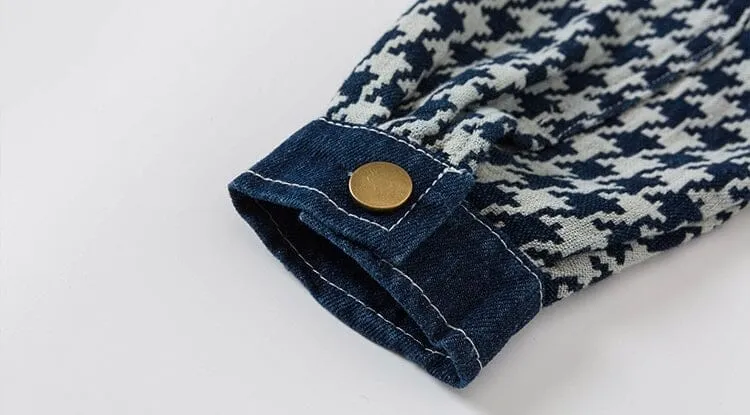 Houndstooth Quilted Casual Denim Jacket