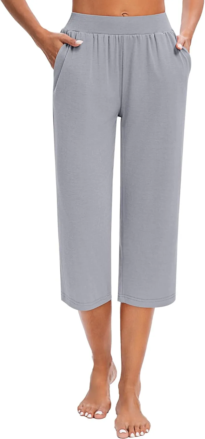 Huukeay 3 Pack Women's Capri Sweatpants, Cozy Wide Legs Cropped Capri with Pockets, Lounge Jogger Pants Workout Yoga Solid