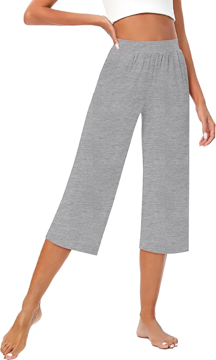 Huukeay 3 Pack Women's Capri Sweatpants, Cozy Wide Legs Cropped Capri with Pockets, Lounge Jogger Pants Workout Yoga Solid