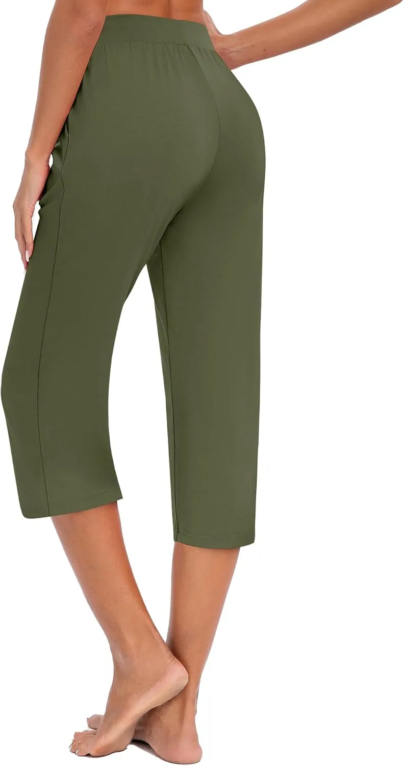Huukeay 3 Pack Women's Capri Sweatpants, Cozy Wide Legs Cropped Capri with Pockets, Lounge Jogger Pants Workout Yoga Solid