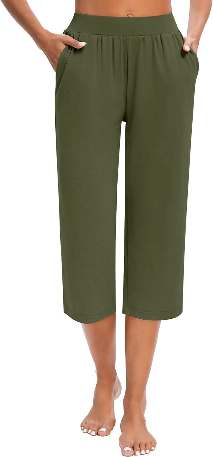 Huukeay 3 Pack Women's Capri Sweatpants, Cozy Wide Legs Cropped Capri with Pockets, Lounge Jogger Pants Workout Yoga Solid