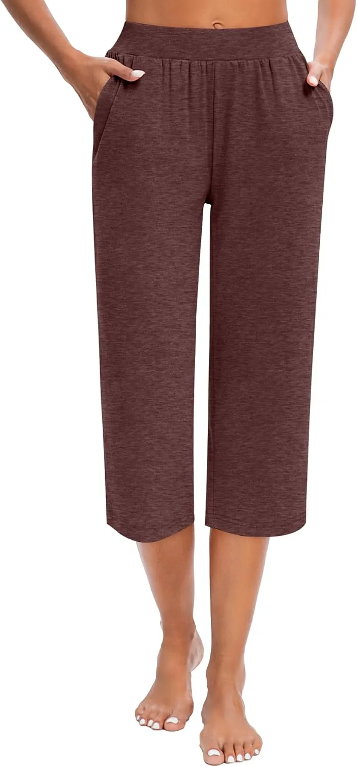 Huukeay 3 Pack Women's Capri Sweatpants, Cozy Wide Legs Cropped Capri with Pockets, Lounge Jogger Pants Workout Yoga Solid