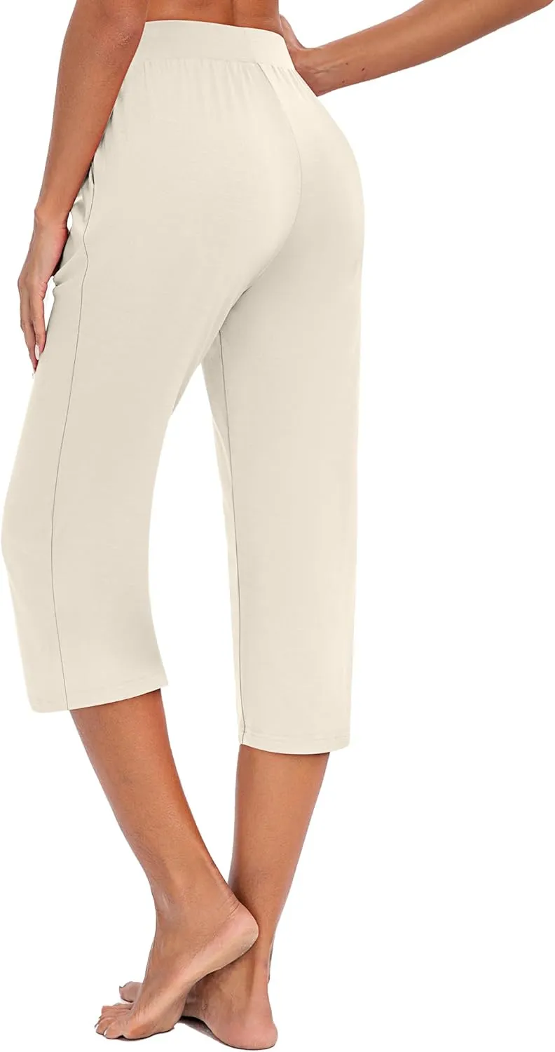 Huukeay 3 Pack Women's Capri Sweatpants, Cozy Wide Legs Cropped Capri with Pockets, Lounge Jogger Pants Workout Yoga Solid