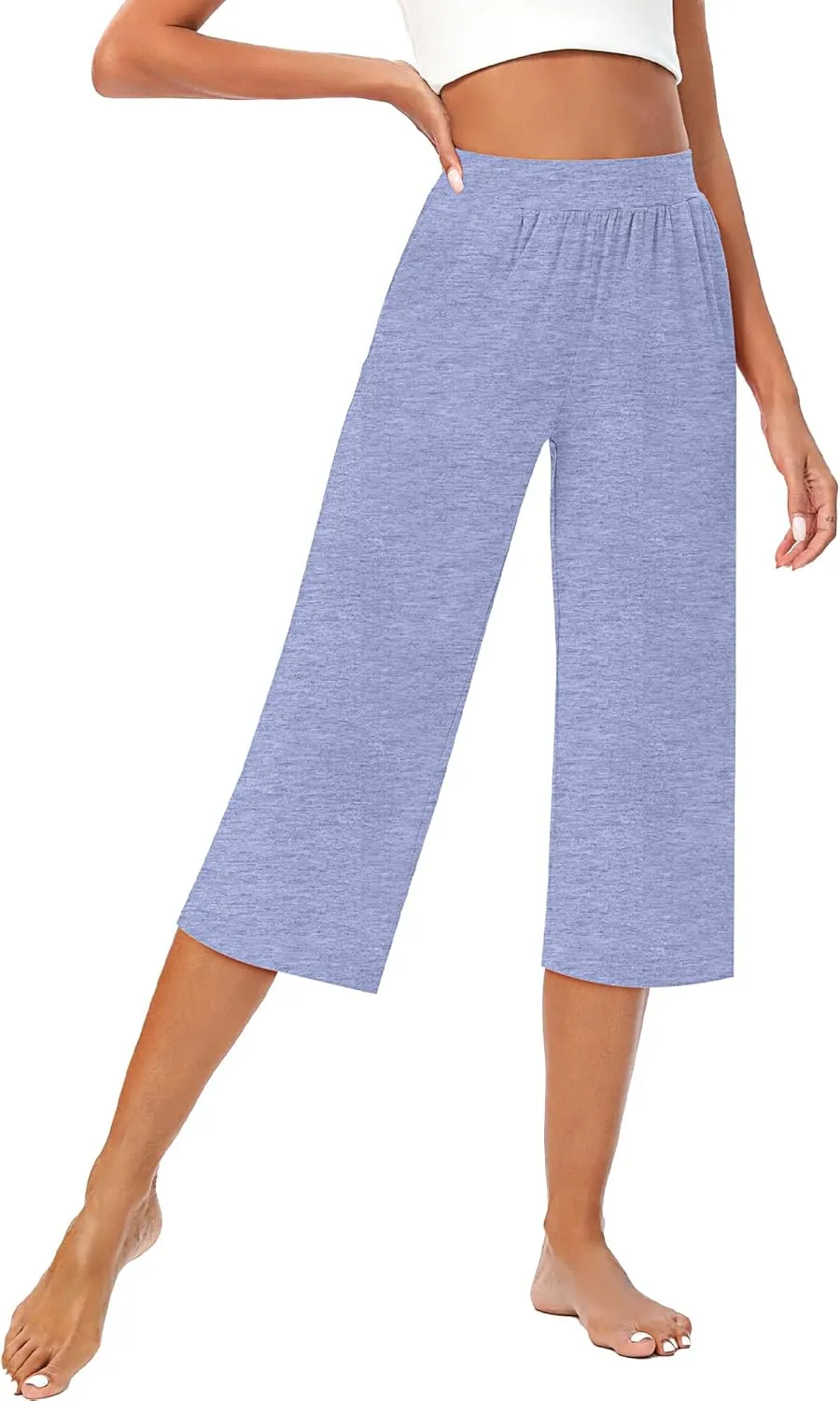 Huukeay 3 Pack Women's Capri Sweatpants, Cozy Wide Legs Cropped Capri with Pockets, Lounge Jogger Pants Workout Yoga Solid