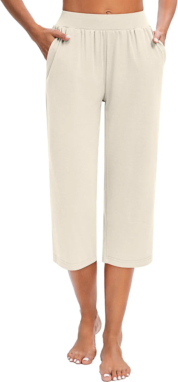 Huukeay 3 Pack Women's Capri Sweatpants, Cozy Wide Legs Cropped Capri with Pockets, Lounge Jogger Pants Workout Yoga Solid