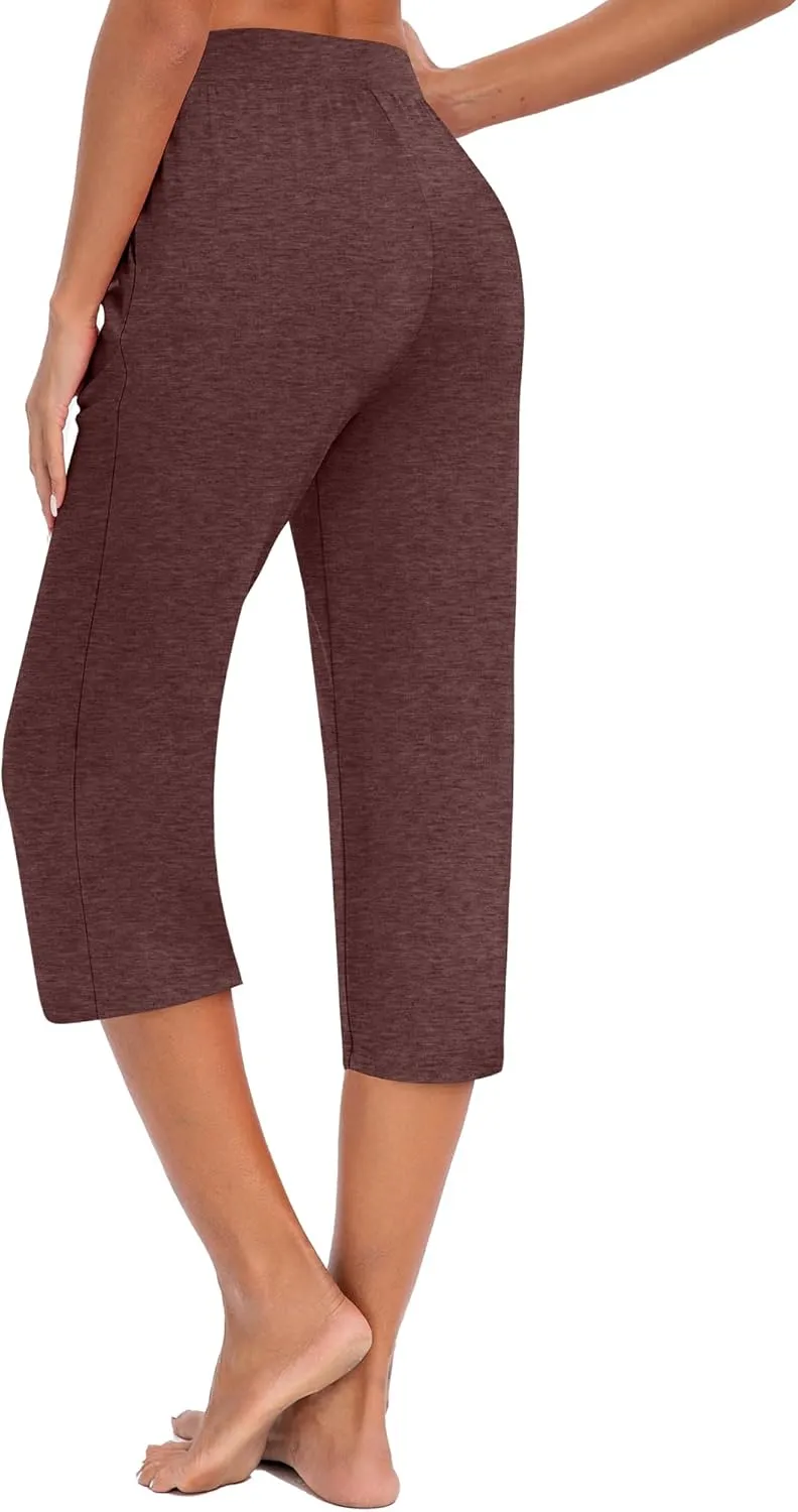 Huukeay 3 Pack Women's Capri Sweatpants, Cozy Wide Legs Cropped Capri with Pockets, Lounge Jogger Pants Workout Yoga Solid