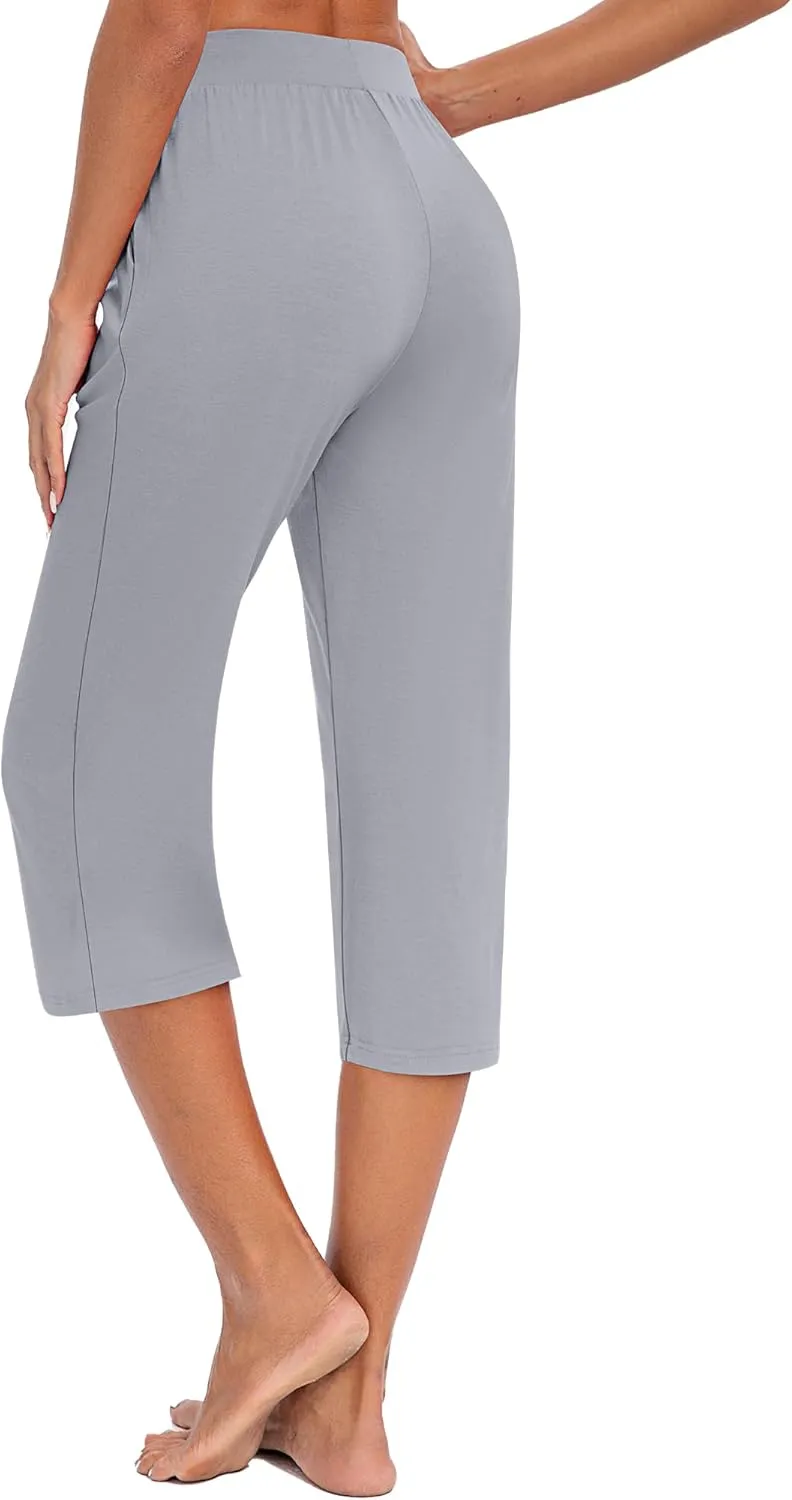 Huukeay 3 Pack Women's Capri Sweatpants, Cozy Wide Legs Cropped Capri with Pockets, Lounge Jogger Pants Workout Yoga Solid