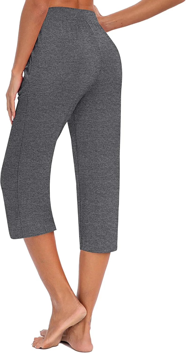 Huukeay 3 Pack Women's Capri Sweatpants, Cozy Wide Legs Cropped Capri with Pockets, Lounge Jogger Pants Workout Yoga Solid