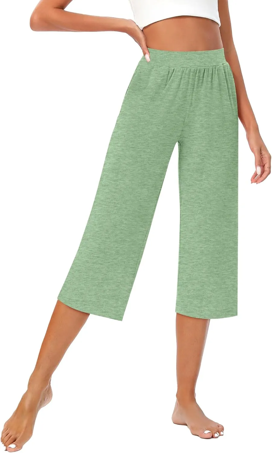 Huukeay 3 Pack Women's Capri Sweatpants, Cozy Wide Legs Cropped Capri with Pockets, Lounge Jogger Pants Workout Yoga Solid
