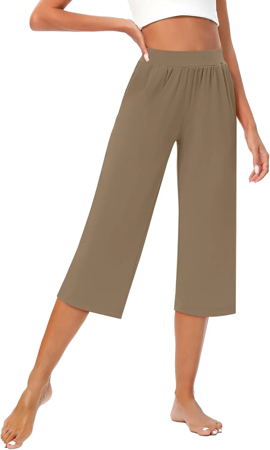 Huukeay 3 Pack Women's Capri Sweatpants, Cozy Wide Legs Cropped Capri with Pockets, Lounge Jogger Pants Workout Yoga Solid