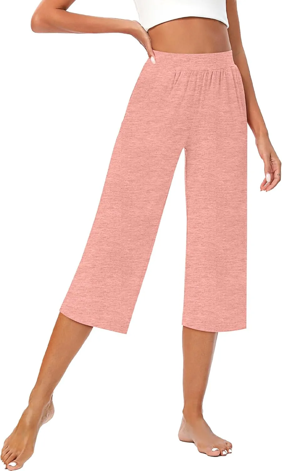 Huukeay 3 Pack Women's Capri Sweatpants, Cozy Wide Legs Cropped Capri with Pockets, Lounge Jogger Pants Workout Yoga Solid